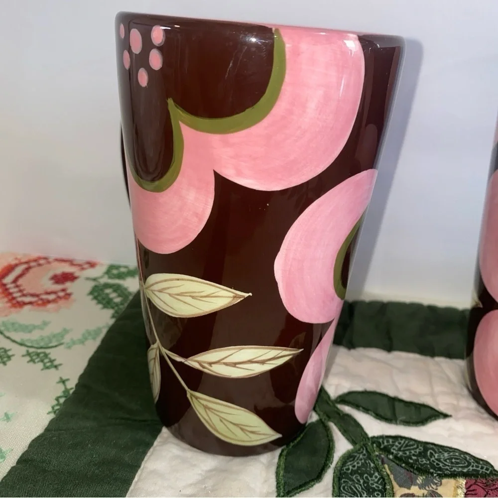 Gates Ware by Laurie Gates set of 2 mugs‎ brown & pink large